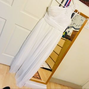 White one-shoulder floor length dress